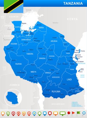 Tanzanya - harita ve illüstrasyon bayrak