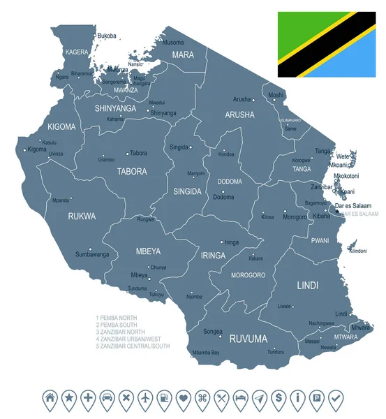 Tanzania - ilustrasi peta dan bendera - Stok Vektor