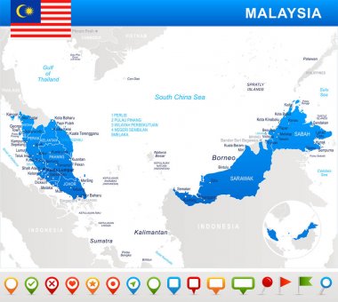 Malaysia - map and flag illustration clipart