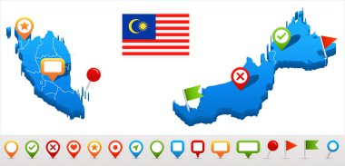 Malezya - harita ve illüstrasyon bayrak