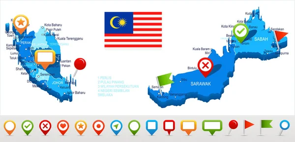 Malaysia - Karten- und Fahnenabbildung — Stockvektor