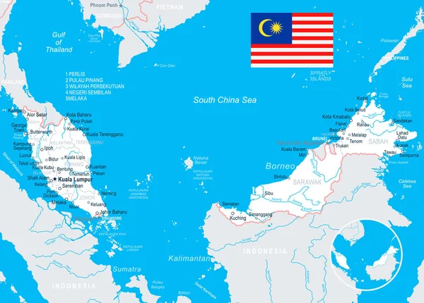 Malezya - harita ve illüstrasyon bayrak