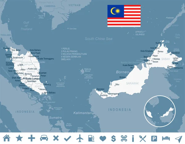 Malaysia - Karten- und Fahnenabbildung — Stockvektor