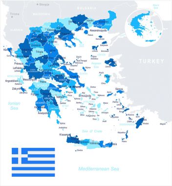 Yunanistan - harita ve illüstrasyon bayrak
