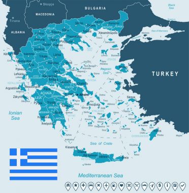 Yunanistan - harita ve illüstrasyon bayrak