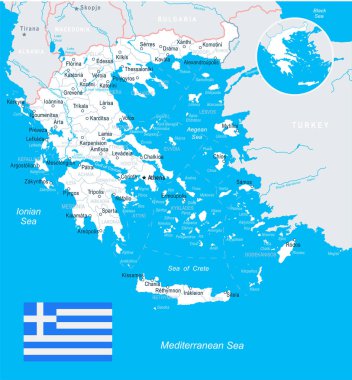 Yunanistan - harita ve illüstrasyon bayrak