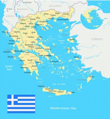 Yunanistan - harita ve illüstrasyon bayrak
