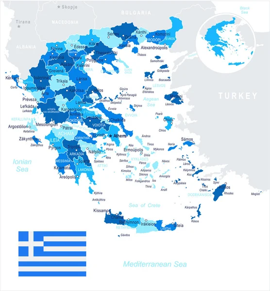 Grecia - mapa e ilustración de la bandera — Vector de stock