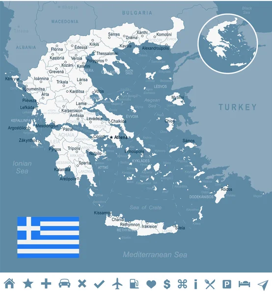 ギリシャ - マップ、フラグの図 — ストックベクタ