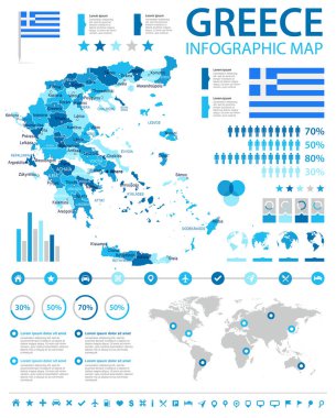 Yunanistan - Infographic harita ve bayrak - illüstrasyon