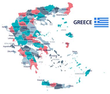 Yunanistan - harita ve illüstrasyon bayrak