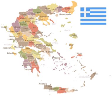 Yunanistan - vintage harita ve bayrak - illüstrasyon