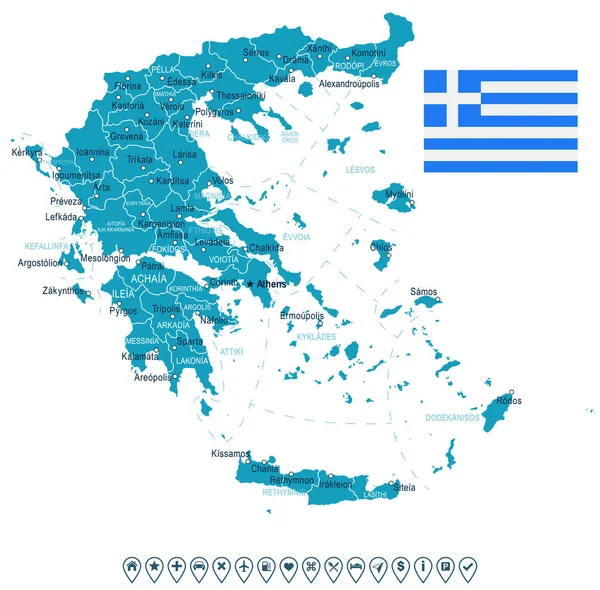 Grecia - mapa e ilustración de la bandera — Vector de stock