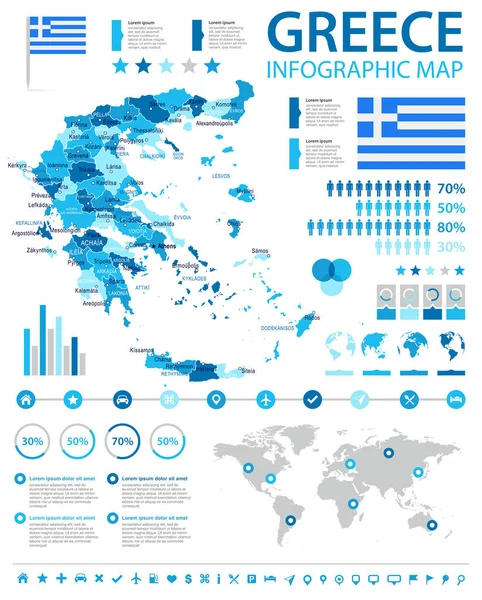Grecia - mapa infográfico y bandera - ilustración — Vector de stock