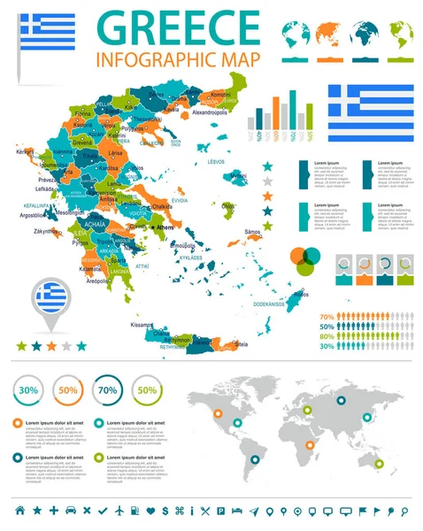 Griechenland - Infografik Karte und Fahne - Illustration — Stockvektor
