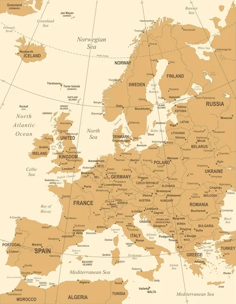 Карта Европы - Винтажные векторные иллюстрации — стоковый вектор