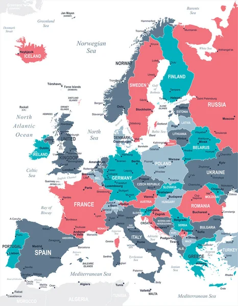 Mapa de Europa - Ilustración vectorial — Vector de stock