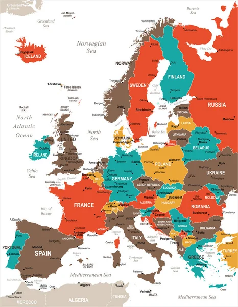 Mapa de Europa - Ilustración vectorial — Archivo Imágenes Vectoriales