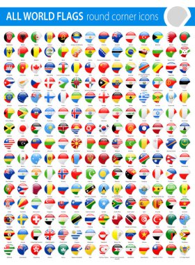 Yuvarlak köşe bayrakları - tüm dünya vektör