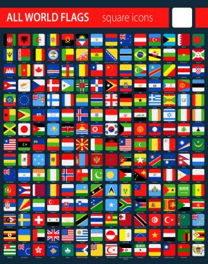 Koyu arka plan - tüm dünya vektör kare bayrağı simgeleri