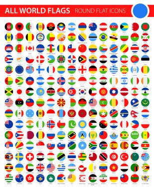 Siyah arka plan - tüm dünya vektör yuvarlak düz bayrak simgeleri