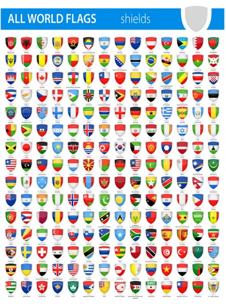 Banderas de iconos de escudo - Todo el mundo Vector — Vector de stock