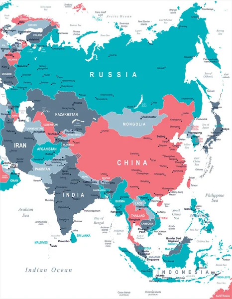 アジア地図のベクトル図 — ストックベクタ