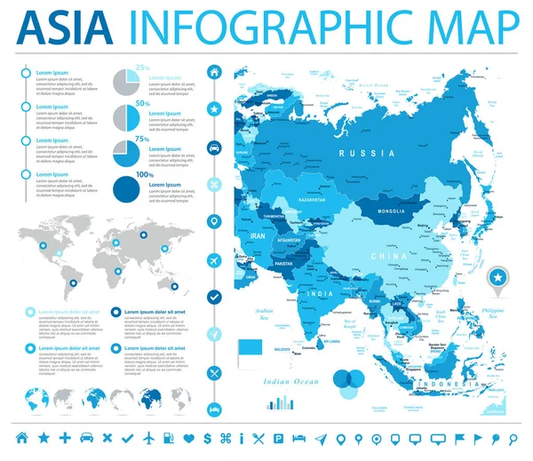 Mapa de Asia - Info Gráfico Vector Ilustración — Vector de stock