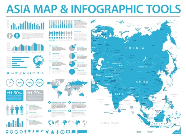 Asienkarte - Infografik Vektorillustration — Stockvektor