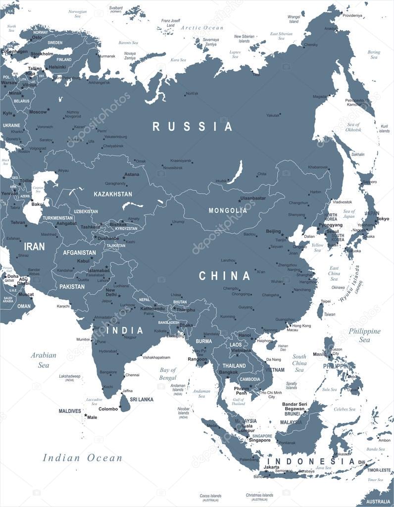 Asia Map - Vector Illustration