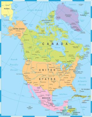 Kuzey Amerika Haritası - vektörel çizim