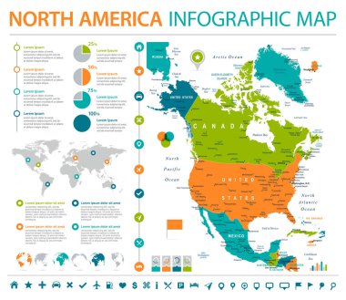 Kuzey Amerika Haritası - bilgi grafik vektör çizim