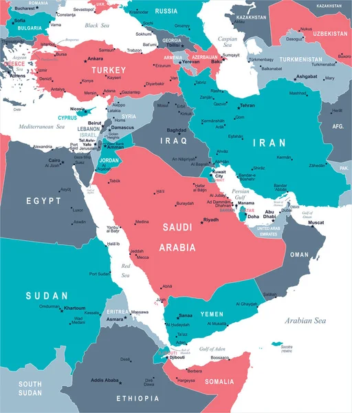 Mapa Blízkého východu - vektorové ilustrace — Stockový vektor