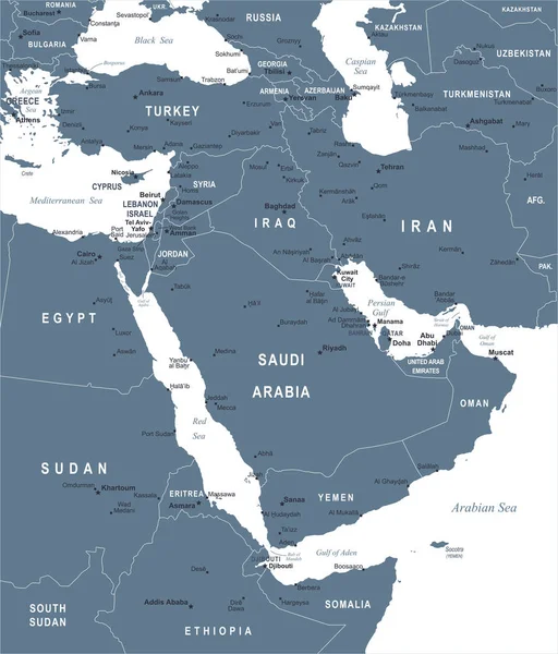 Mapa de Oriente Medio - Ilustración vectorial — Archivo Imágenes Vectoriales