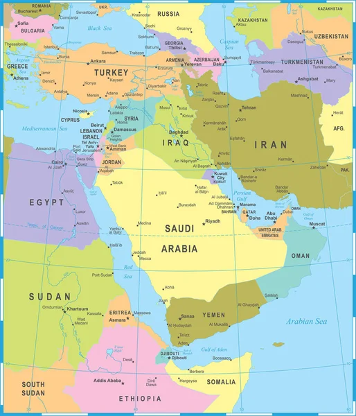 Карта Ближнего Востока - векторная иллюстрация — стоковый вектор