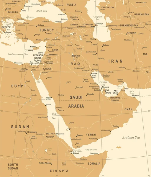 中東の地図 - ビンテージ ベクトル図 — ストックベクタ