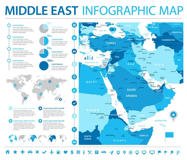 Mapa de Oriente Medio - Info Gráfico Vector Ilustración — Vector de stock