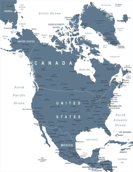 北アメリカ地図のベクトル図 — ストックベクタ