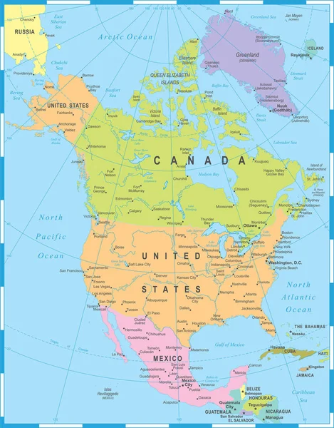 Kuzey Amerika Haritası - vektörel çizim