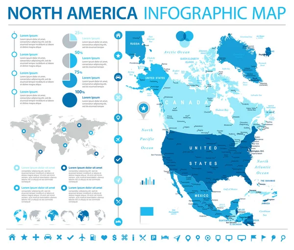 Mapa Severní Ameriky - Info grafické vektorové ilustrace — Stockový vektor