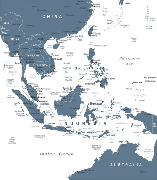 Mapa del Sudeste Asiático - Ilustración vectorial — Vector de stock
