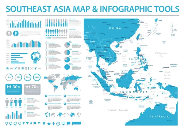 Südostasienkarte - Infografik Vektorillustration — Stockvektor