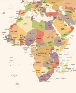 Afrika Haritası - Vintage vektör çizim