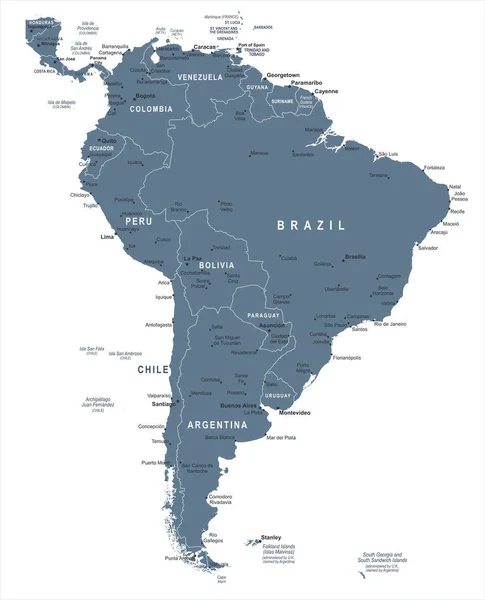 Mapa da América do Sul - Ilustração vetorial — Vetor de Stock