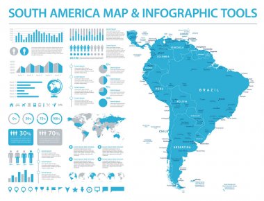 Güney Amerika Haritası - bilgi grafik vektör çizim