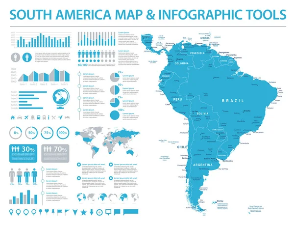 Mapa de América del Sur - Info Gráfico Vector Ilustración — Vector de stock