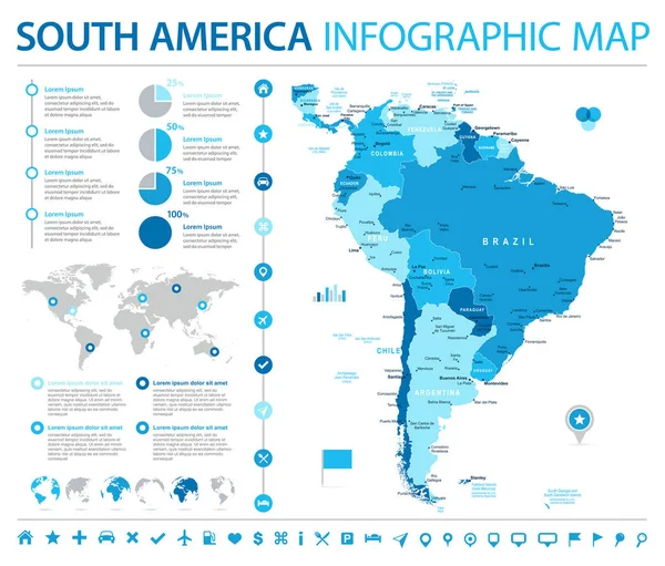 南アメリカ地図 - 情報グラフィック ベクトル図 — ストックベクタ