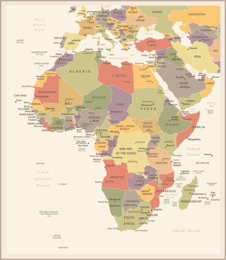 Afrika Haritası - Vintage vektör çizim