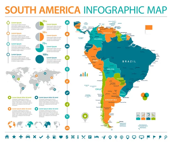 Güney Amerika Haritası - bilgi grafik vektör çizim