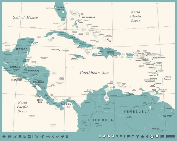 Orta Amerika harita - Vintage vektör çizim